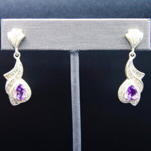 Vintage 925 Sterling Silver Amethyst CZ CW CHARLES WINSTON Dangle Drop Earrings